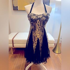 Sean Couture vintage Elegant Black and Gold cocktail Halter Dress size Small